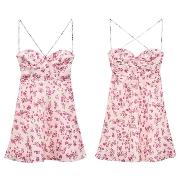 Zara Dresses & Skirts - ZARA Dainty Floral Linen Fit & Flare Strappy Mini Dress